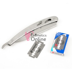 Brici metalic pentru tuns sau barbierit cu lama clasica Argintiu BRC05 + 5 Lame